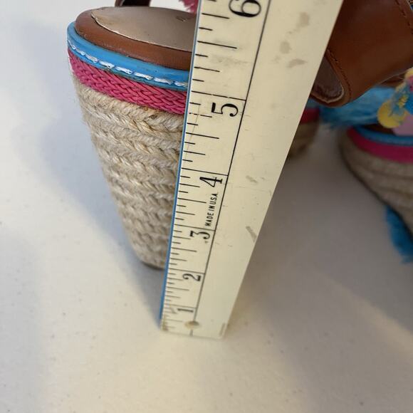 Y2K 2000s Mark Wedges Women 9 Boho Colorful 6.75” Heels Ankle Strap Rhinestone - Picture 9 of 9